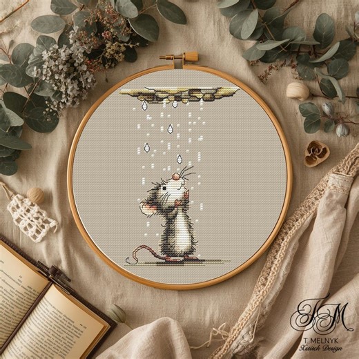 Tiny Mouse Under the Rain Cross Stitch Pattern PDF Download - Etsy