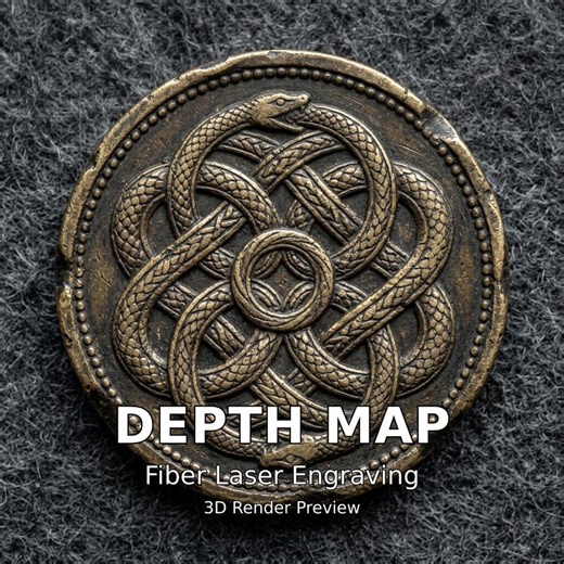 Coin Depth Map, Fiber Laser Engraving File, Lightburn, Grayscale Height Map, Embossing, CNC, PNG, Interlaced Serpent Knot Celtic Knots - Etsy