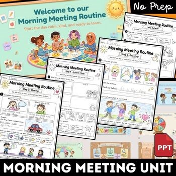 Morning Meeting Routine Slides & Worksheets Greetings Sharing SEL Activities K-3