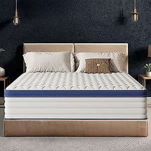 HRVEOCEI Queen Hybrid Mattress 12 Inch, Cooling Gel Memory Foam Mattress in a Box for Back Pain Relief & Pressure, Individual Pocket Spring, Fiberglass-Free, Strong Edge Support, CertiPUR-US (Queen)