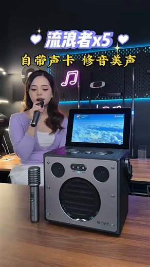 不见不散流浪者x5智能手提家庭ktv音响全套户外k歌麦克风一体机家庭卡拉ok一体机带屏幕点歌连接电视音响 黑色双麦版+无线投屏器+支架+大礼包