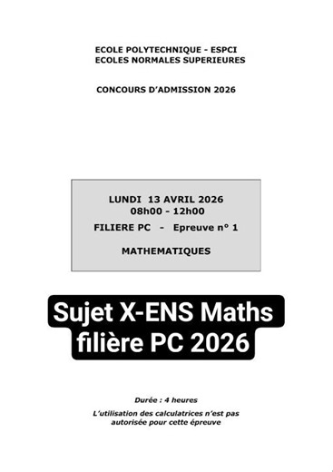 Sujet X-ENS Maths filière PC 2026