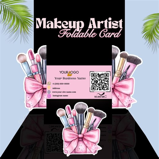 Pop up Makeup Artist Business Card With QR Code | Interactive 3D Foldable Business Card Template | Printable Marketing Card Small Business - Etsy
