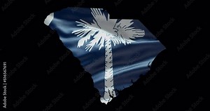 South Carolina state map with waving flag. State outline 4K