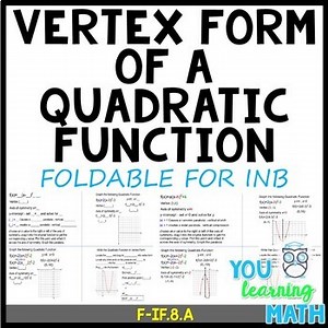 Vertex Form of a Quadratic Function: Foldable for Interactive Notebook (#INB)
