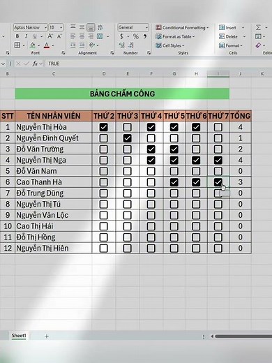 Cách tạo bảng chấm công tự động trên Excel siêu hay #metub #excel