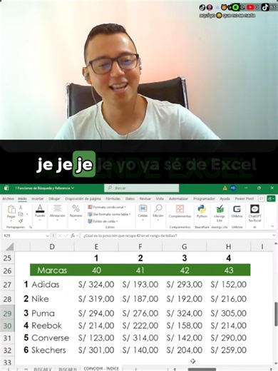 14 ÍNDICE y COINCIDIR en una sola fórmula 🔗 Aprendes cómo se conectan ambas funciones dentro de una fórmula real. #ExcelAvanzado #Indice #Coincidir