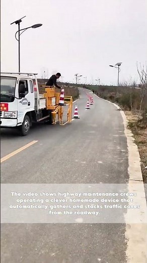Cone Collector: Workers Deploying Custom-Made Road Cone Retrieval Machine