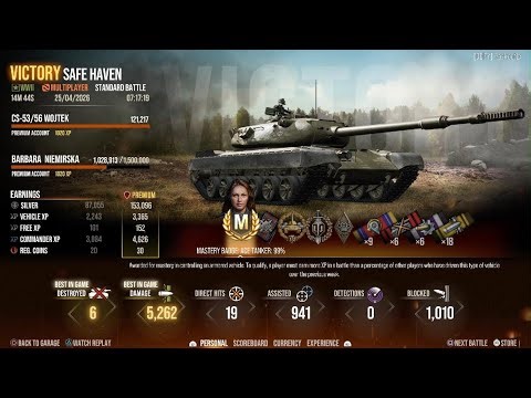 CS-53/56 Wojtek, Ace Tanker (#366), 6 Kills, 5.3k damage (WOT Modern Armor - Battle Tier: IX)