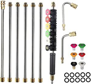 AgiiMan Brass Pressure Washer Extension Wands - 120 Inch Power Washer Gutter Cleaning Tools, Telescoping Replacement Lance, Window Cleaner Nozzles Tips, Sliver