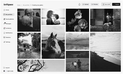 ArtSpace — Light vs Dark Mode (Desktop UI)