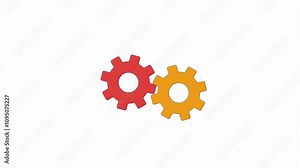 Connected cogwheels rotating 2D objects animation. Machine moving details cartoon 4K video, alpha channel. Mechanical transmission work maintaining animated flat items on white background Stock Video