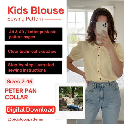 Kids Peter Pan Collar Blouse PDF Pattern | Ages 2–16 | Unisex Children’s Blouse | Beginner Friendly Digital Download Sewing Tutorial - Etsy Canada