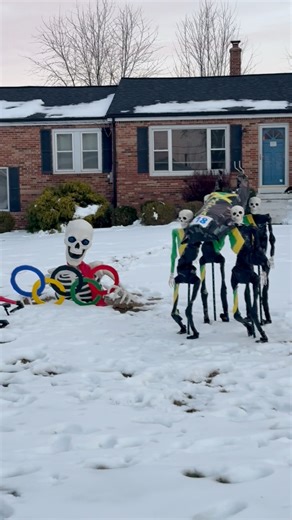 Winter Olympics Opening Day! We add a new sport event every day to our skeleton display! #winterolympics #olympicgames #Olympics #skeletons #Olympics2026 | Skeletons on Kerth Road