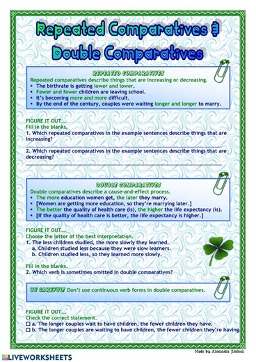 Repeated and double comparatives worksheet