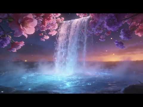 🌸🌊 ✨“Blossoms Above the Blue Falls”