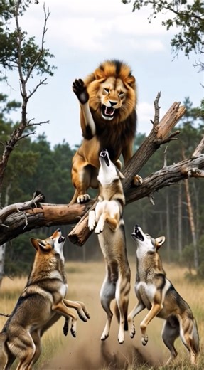 Wolves Attack from Below – Lion’s Desperate Fight for Survival!