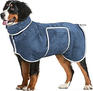 Dog Bathrobe Towel - Super Absorbent Bath Robe for Dogs Large, Soft Adjustable Collar & Belly Strap Fast Drying Coat Pet Dog Cat Bath Robe (Blue, 3X-Large)