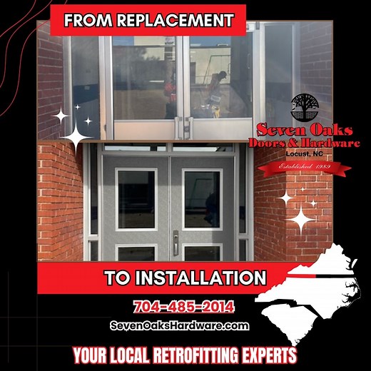Planning a Commercial Door Replacement? Here’s what to expect — from selecting the right materials to getting expert installation — with Seven Oaks Commercial Doors and Hardware. Upgrading your facility’s doors can improve safety, efficiency, and appearance. Whether you manage a school, hospital, office, or church, choosing the right commercial door replacement is essential for security, compliance, and long-term performance. If you’ve been searching for “commercial door replacement near me,” yo