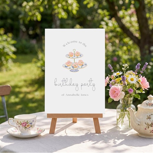 Birthday Tea Party Welcome Sign | Afternoon Tea Event Welcome Sign Template | Editable High Tea Sign | Garden Party Welcome Sign | 365 - Etsy