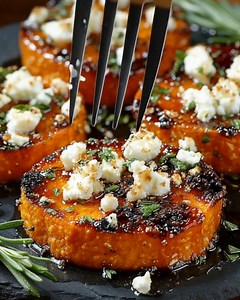 Roasted Sweet Potato Rounds with Honey & Feta Ingredients: 2 large sweet potatoes, sliced into 1/2-inch rounds 3 tablespoons olive oil 1 teaspoon salt 1/2 teaspoon black pepper 1/2 teaspoon paprika ...... Full Recipe in Coʍmеոτ 💬 | Yay Daily Recipes
