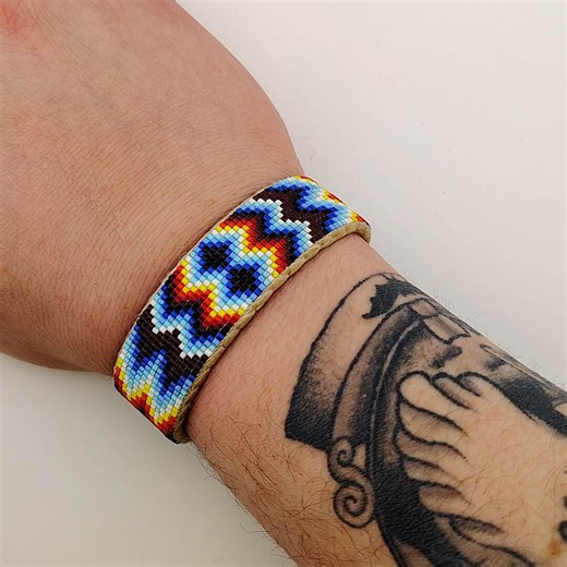 Native American Beaded Cuff Bracelet Handmade Vibrant Geometric Pattern Indigenous Artisan Statement Jewelry - Etsy