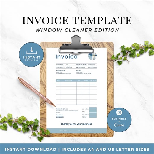 Window Cleaning Invoice Template, Editable Canva Invoice for Small Business, Minimal Service Billing Template - Etsy