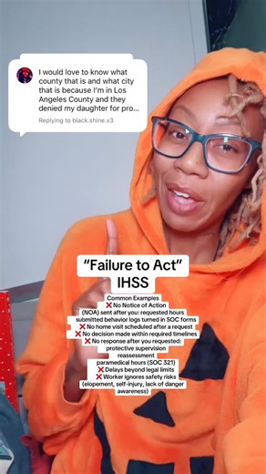 Zulekha Williams on Instagram: "“Failure to Act” in IHSS means the county or IHSS program did not do something they were legally required to do, within required timelines or at all. #ihss"