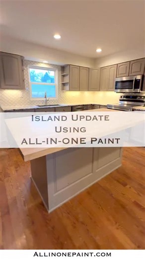 ALL-IN-ONE Paint by Heirloom Traditions on Instagram: "We started with an unfinished butcher block island that felt flat in the space. Adding Tobacco Gel Stain brought warmth and contrast, tying in the golden oak floors and accent beam perfectly. Then we painted the island base in Truffle, offsetting the Bone colored cabinets and pairing beautifully with modern barstools in soft bone white with black trim. ✨ No sanding ✨ No sealers ✨ No brush strokes ✨ Smooth sprayed on finish 😍Comment GET STAR