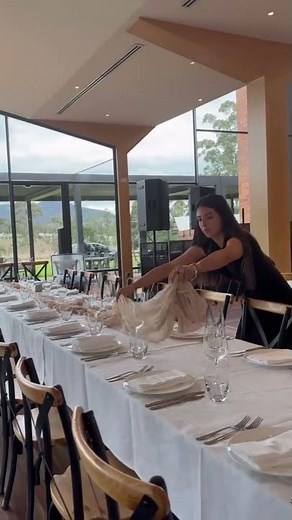 Setting up long tables for an Elegant Wedding Reception in Winery Restaurant #weddingdecorationideas