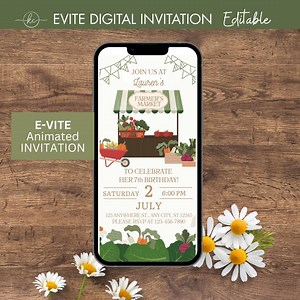 Local Grown Farmers Market Birthday Electronic Invitation Template Editable - Etsy