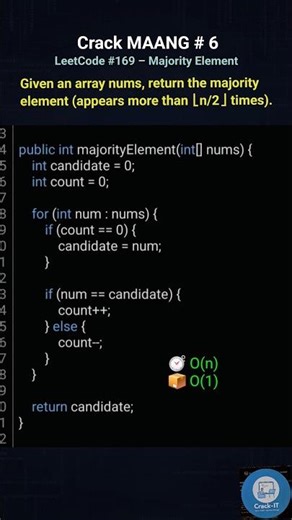 LeetCode 169 – Majority Element #ytshorts #youtubeshorts #shorts