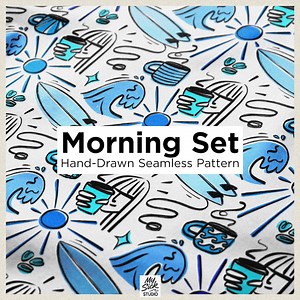 Morning Set : Seamless Pattern Download / Surfing, Flowers, Surf Board, Summer, Citrus - Etsy Australia