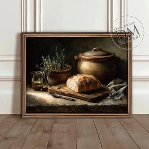 Italian Rustic Kitchen Printable Wall Art, Moody Bread & Olive Oil Food Print, Vintage Digital Download - Etsy