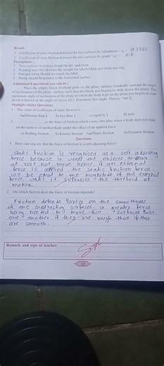 std 11th physics practical experiment no. 5 coefficient of static friction all solution with graph