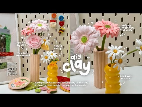 making clay flowers and vases💐🌸🌿 using air dry clay, no mold/oven needed