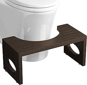 7 Inch Bamboo Toilet Stool, Foldable Poop Stool, Bathroom Step Stool Squat (Brown)