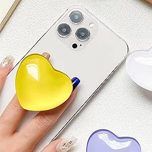 Kawaii Yellow Heart Expanding Kickstand Phone Grip, Cute 3D Collapsible Phone Mount Holder Stand,Gift for Girls Women, Finger Snap Pop Grip Compatible with iPhone iPad Tablet Kindle and Android Cell