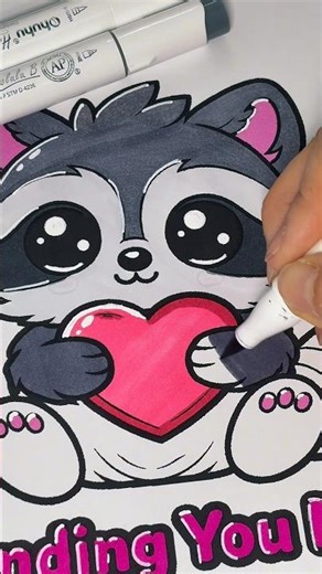 Finished my kawaii raccoon 💗 Cute colouring page