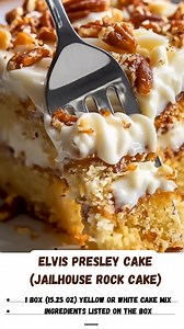 Elvis Presley Cake (Jailhouse Rock Cake): A dessert fit for The King! 👑🍍 This incredible poke cake starts with a simple yellow cake that gets soaked in a boiled pineapple syrup while hot, making it incredibly moist. It’s finished with a rich cream cheese frosting and plenty of pecans. Legend has it this was one of Elvis's favorites! #ElvisPresleyCake #JailhouseRockCake #PokeCake #PineappleCake #SouthernRecipes #CreamCheeseFrosting #PecanDessert #PotluckFavorites #CakeMixHacks #MoistCake #Retro