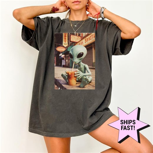 Funny Alien Drinking Iced Coffee Shirt, Comfort Colors® Alien Graphic Shirt, Coffee Lover Gift, Funny Trendy T Shirt, Space Meme Graphic Tee - Etsy Australia
