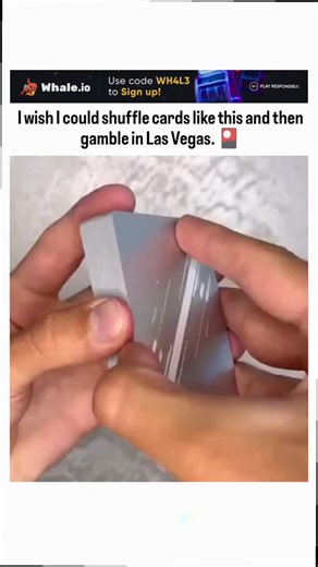 Wild_Memes on Instagram: "The video depicts an in-hand riffle shuffle using iridescent cards, where skilled hands split the deck and interleave it with fluid precision, creating a rippling fan effect that highlights cardistry artistry. @Enezator 's caption playfully connects the flourish to Vegas gambling dreams, fitting their niche of sharing feel-good content, with the post earning 228 likes and replies praising the technique's smoothness. This bridge-style shuffle demands honed dexterity; a 2