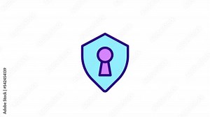 Animated keyhole shield color icon. Secured access. Protecting sensitive data. Privacy. Seamless loop HD video with alpha channel on transparent background. Simple filled line motion graphic animation
