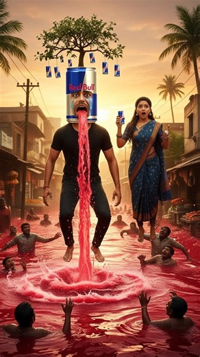 He Drank a Magic Red Drink… And His Face Turned Into a Real Can #viralvideo #funnyvideo #storyvideo #magicstory #energyboy #transformationstory #aivideo #reelsvideo #trendingreels #funnyshorts #villagestory #magicdrink | Village Girl Ai