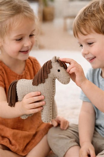 Linen Horse Plush Toy – Handmade Montessori Stuffed Animal - Etsy