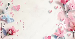 Design a tender copy space background for Mother's Day, incorporating soft pastel hues, floral motifs, and delicate heart symbols to provide a heartfelt setting for messages celebrating the love