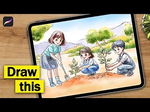 How to draw Memory Drawing I Tree Plantation I Elementary Grade Exam I Procreate Tutorial