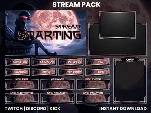 Anime Stream Starting Screen Pack | Twitch Stream Overlay Full Pack | Dark Anime Stream Pack | Twitch Overlay and Panels | Anime Girl - Etsy
