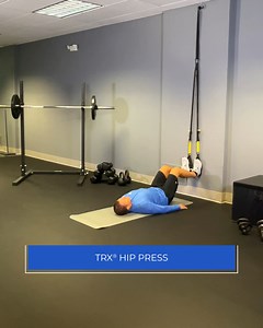 #WorkoutWednesday- For an added challenge when performing the TRX hip press, slowly lower the hips until they are one inch from the ground, then return to the starting position. Repeat for the desired number of sets and repetitions. When performing the exercise, be sure to squeeze the glutes and brace the trunk as if readying for a punch to the abdomen. Learn more exercises in Complete Guide to TRX® Suspension Training®. https://ecs.page.link/TT9ZB | Human Kinetics
