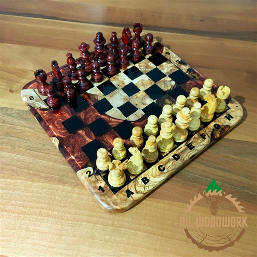 Handmade Olive Wood Resin Chess Set: 3D Epoxy Board (12'') - Etsy